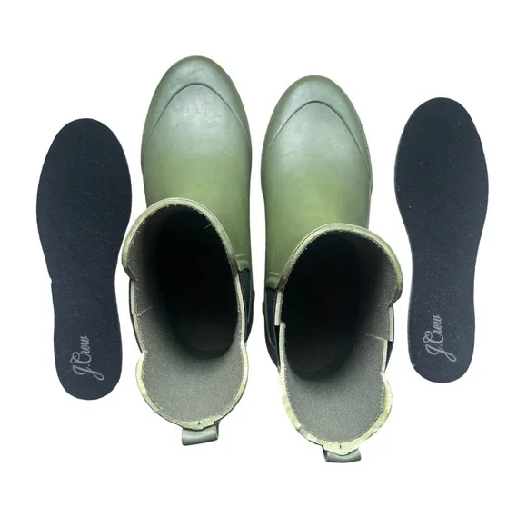 J. Crew Green Rubber Chelsea Rain Boots Women's Size 8 Short Lug-sole - Picture 7 of 8